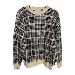 Vtg Bill Blass Sweater Men's Size L Tartan Plaid Knit Crew Neck Pullover Holiday